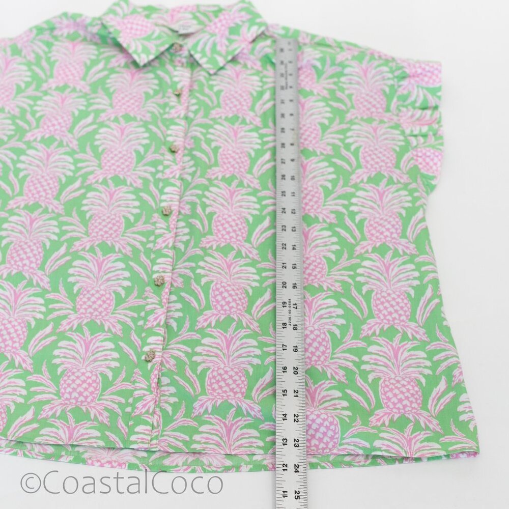 Crown & Ivy Pineapple Button Down L Shirt 100% Cotton Tropical Vacation Coastal - Picture 12 of 12